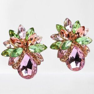 Pink Crystal Floral Stud Earrings